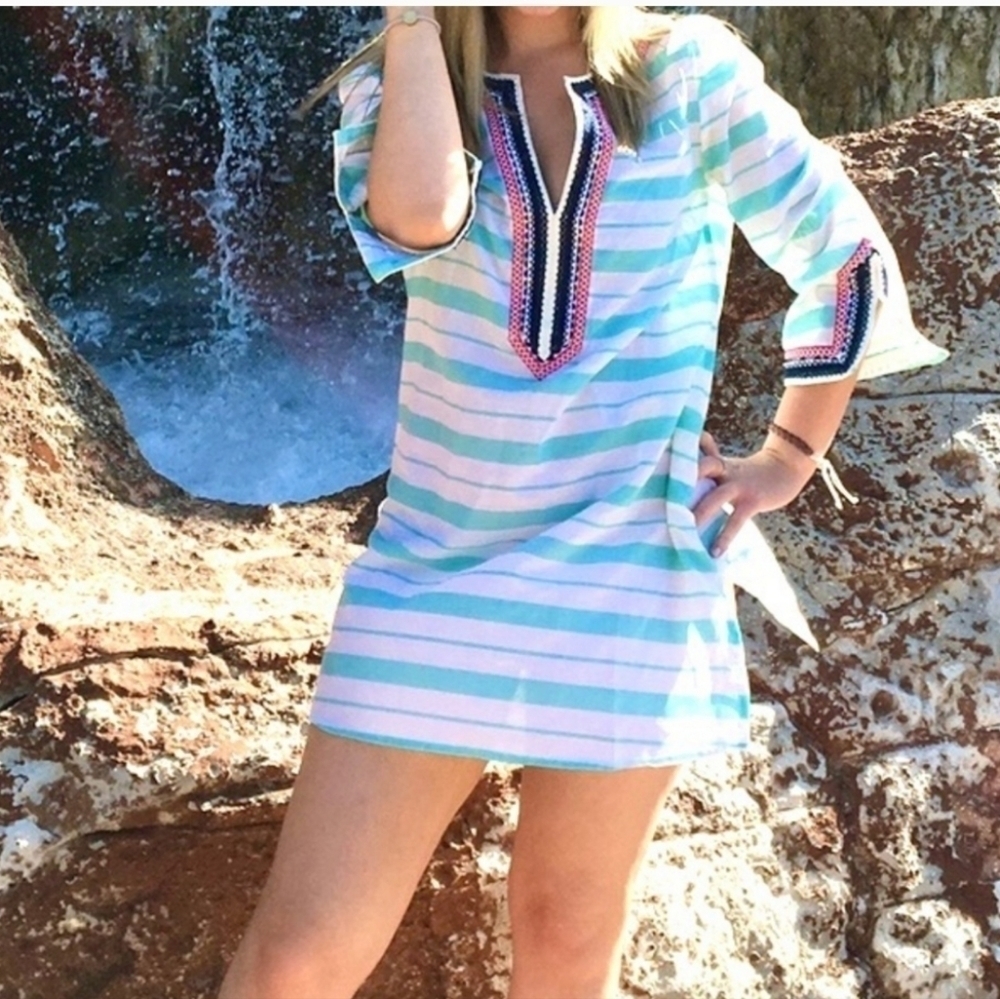 Mudpie tunic cover-up embroided stripped Small